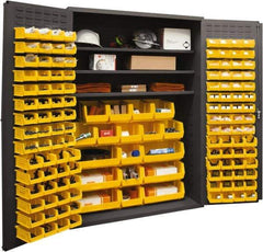 Durham - 3 Shelf 138 Bin Storage Cabinet - Steel, 48" Wide x 24" Deep x 72" High, Yellow - Americas Industrial Supply