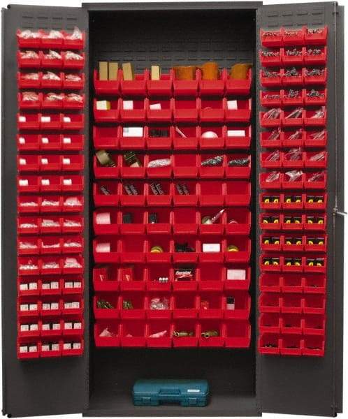 Durham - 156 Bin Storage Cabinet - Steel, 36" Wide x 18" Deep x 84" High, Red - Americas Industrial Supply
