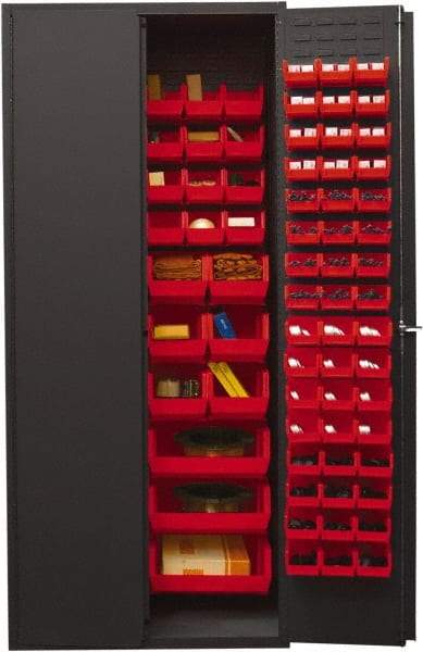 Durham - 138 Bin Storage Cabinet - Steel, 36" Wide x 24" Deep x 84" High, Red - Americas Industrial Supply