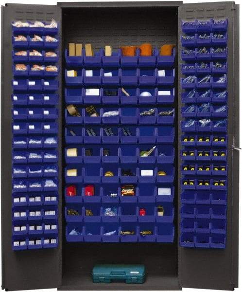 Durham - 156 Bin Storage Cabinet - Steel, 36" Wide x 18" Deep x 84" High, Blue - Americas Industrial Supply