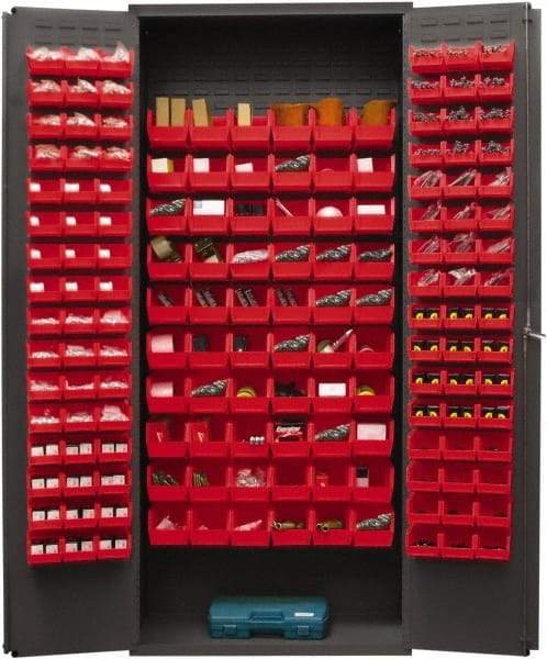 Durham - 156 Bin Storage Cabinet - Steel, 36" Wide x 18" Deep x 84" High, Red - Americas Industrial Supply