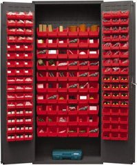 Durham - 156 Bin Storage Cabinet - Steel, 36" Wide x 18" Deep x 84" High, Red - Americas Industrial Supply