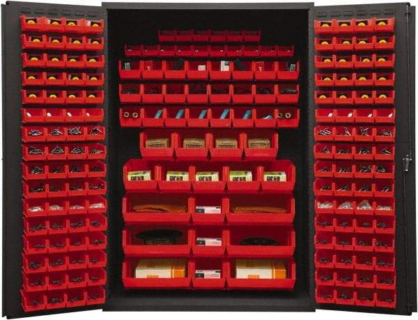 Durham - 186 Bin Storage Cabinet - Steel, 48" Wide x 24" Deep x 72" High, Red - Americas Industrial Supply