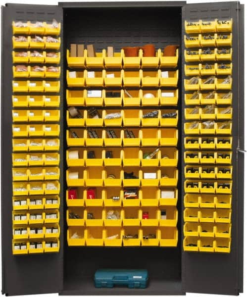 Durham - 156 Bin Storage Cabinet - Steel, 36" Wide x 18" Deep x 84" High, Yellow - Americas Industrial Supply