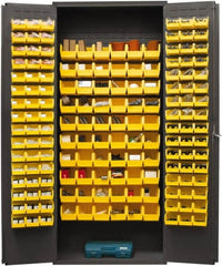 Durham - 156 Bin Storage Cabinet - Steel, 36" Wide x 18" Deep x 84" High, Yellow - Americas Industrial Supply