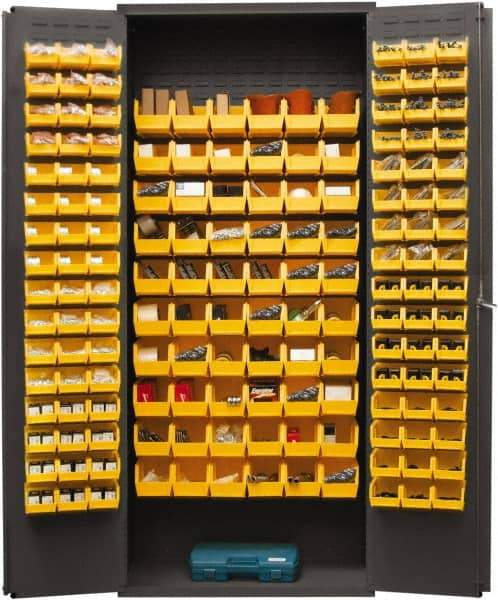 Durham - 156 Bin Storage Cabinet - Steel, 36" Wide x 18" Deep x 84" High, Yellow - Americas Industrial Supply