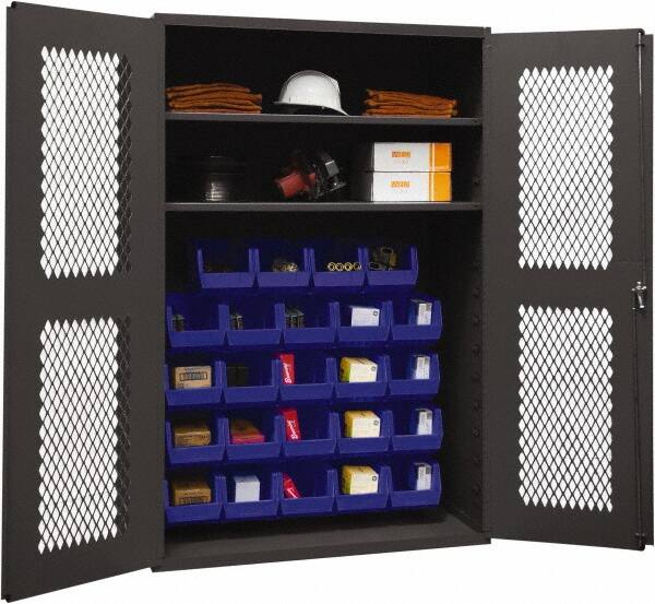 Durham - 2 Shelf 24 Bin Storage Cabinet - Steel, 48" Wide x 18" Deep x 72" High, Blue - Americas Industrial Supply