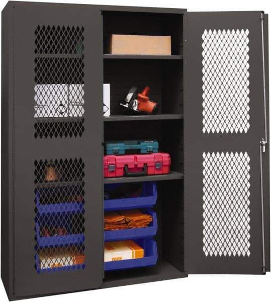Durham - 3 Shelf 6 Bin Storage Cabinet - Steel, 48" Wide x 24" Deep x 72" High, Blue - Americas Industrial Supply