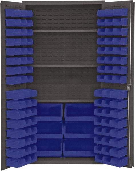 Durham - 3 Shelf 102 Bin Storage Cabinet - Steel, 36" Wide x 24" Deep x 72" High, Blue - Americas Industrial Supply