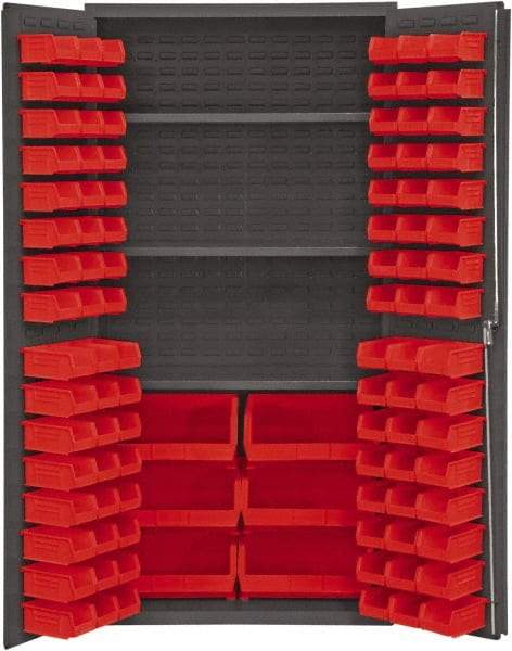 Durham - 3 Shelf 102 Bin Storage Cabinet - Steel, 36" Wide x 24" Deep x 72" High, Red - Americas Industrial Supply