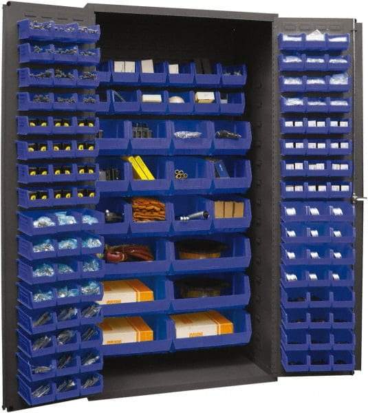 Durham - 126 Bin Storage Cabinet - Steel, 36" Wide x 24" Deep x 72" High, Blue - Americas Industrial Supply