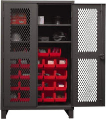 Durham - 2 Shelf 24 Bin Storage Cabinet - Steel, 48" Wide x 24" Deep x 78" High, Red - Americas Industrial Supply