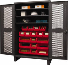 Durham - 3 Shelf 18 Bin Storage Cabinet - Steel, 48" Wide x 24" Deep x 78" High, Red - Americas Industrial Supply