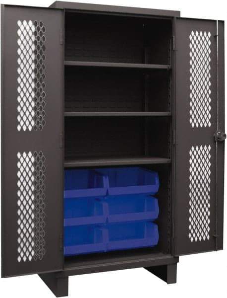 Durham - 3 Shelf 6 Bin Storage Cabinet - Steel, 36" Wide x 24" Deep x 78" High, Blue - Americas Industrial Supply