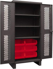 Durham - 3 Shelf 6 Bin Storage Cabinet - Steel, 36" Wide x 24" Deep x 78" High, Red - Americas Industrial Supply