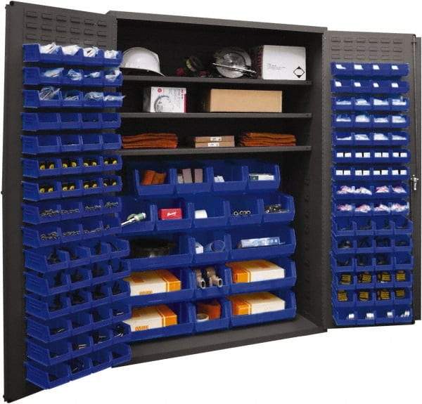 Durham - 3 Shelf 138 Bin Storage Cabinet - Steel, 48" Wide x 24" Deep x 72" High, Blue - Americas Industrial Supply