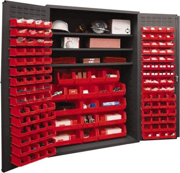 Durham - 3 Shelf 138 Bin Storage Cabinet - Steel, 48" Wide x 24" Deep x 72" High, Red - Americas Industrial Supply