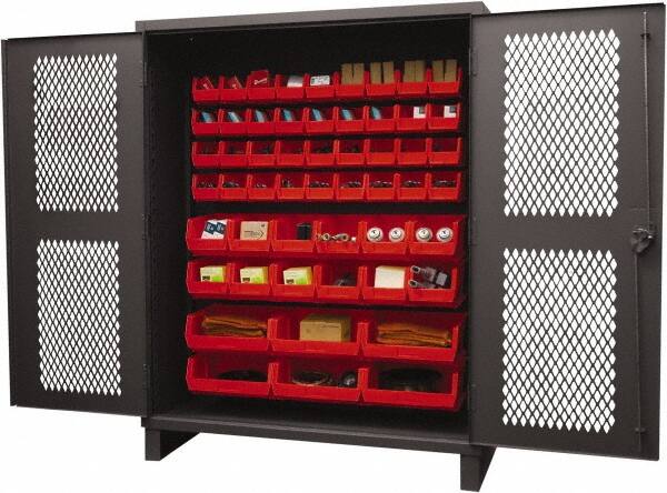Durham - 54 Bin Storage Cabinet - Steel, 60" Wide x 24" Deep x 78" High, Red - Americas Industrial Supply