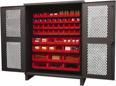 Durham - 54 Bin Storage Cabinet - Steel, 60" Wide x 24" Deep x 78" High, Red - Americas Industrial Supply