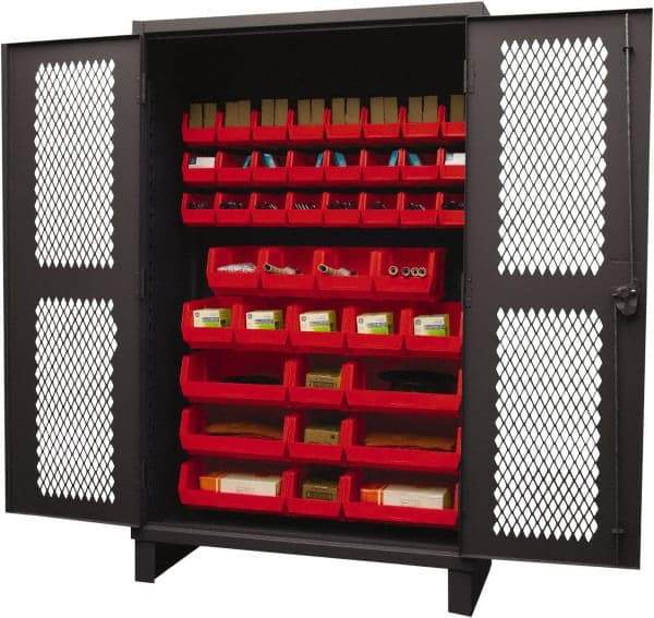 Durham - 42 Bin Storage Cabinet - Steel, 48" Wide x 24" Deep x 78" High, Red - Americas Industrial Supply