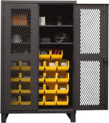 Durham - 2 Shelf 24 Bin Storage Cabinet - Steel, 48" Wide x 24" Deep x 78" High, Yellow - Americas Industrial Supply