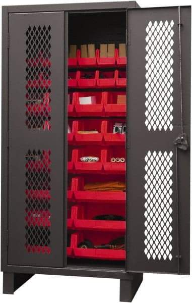 Durham - 30 Bin Storage Cabinet - Steel, 36" Wide x 24" Deep x 78" High, Red - Americas Industrial Supply