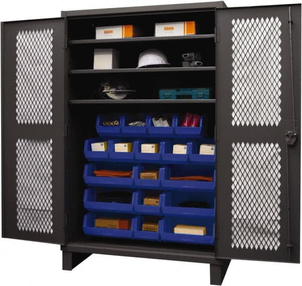 Durham - 3 Shelf 18 Bin Storage Cabinet - Steel, 48" Wide x 24" Deep x 78" High, Blue - Americas Industrial Supply