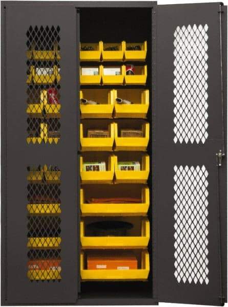 Durham - 30 Bin Storage Cabinet - Steel, 36" Wide x 24" Deep x 72" High, Yellow - Americas Industrial Supply