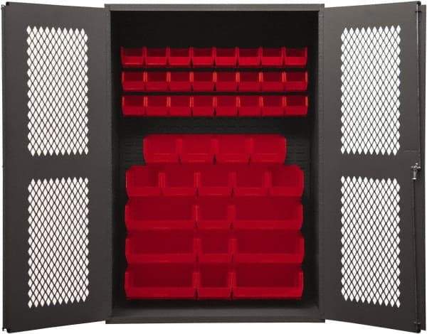 Durham - 42 Bin Storage Cabinet - Steel, 48" Wide x 24" Deep x 72" High, Red - Americas Industrial Supply