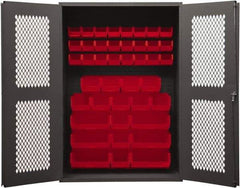 Durham - 42 Bin Storage Cabinet - Steel, 48" Wide x 24" Deep x 72" High, Red - Americas Industrial Supply