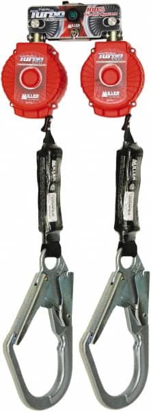 Miller - 6' Long, 400 Lb Capacity, Vectran/Polyester Fall Limiter - Steel Locking Rebar Hook Connector, Twin Turbo D-Ring Connector, Black - Americas Industrial Supply