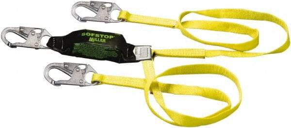 Miller - 6' Long, 310 Lb Capacity, 2 Leg Locking Snap Hook Harness Shock Absorbing Lanyard - 1-1/2" Diam, Polyester Webbing, Locking Snap Hook Anchorage Connection - Americas Industrial Supply