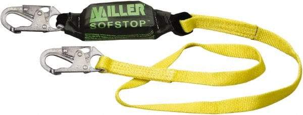 Miller - 6' Long, 310 Lb Capacity, 1 Leg Locking Snap Hook Harness Shock Absorbing Lanyard - 1-1/2" Diam, Polyester Webbing, Locking Snap Hook Anchorage Connection - Americas Industrial Supply