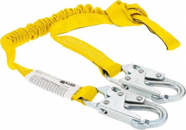 Miller - 6' Long, 310 Lb Capacity, 1 Leg Locking Snap Hook Harness Shock Absorbing Lanyard - 1-1/2" Diam, Polyester Webbing, Locking Snap Hook Anchorage Connection - Americas Industrial Supply
