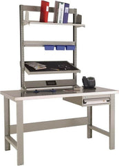 Rousseau Metal - 1 Drawer, 2 Shelf Workstation - 1,100 Lb Capacity, Steel Top, Modern Gray, 60" Wide x 80" High x 30" Long - Americas Industrial Supply