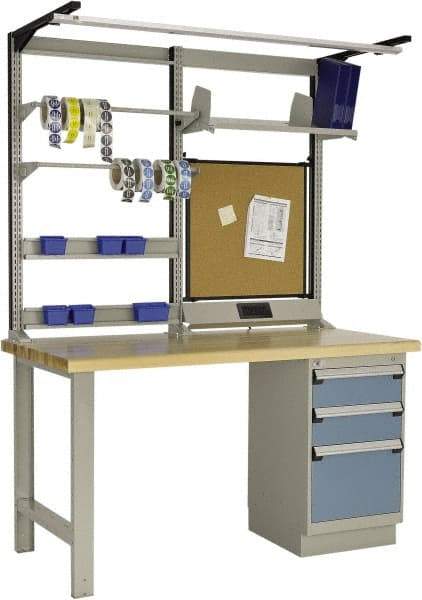 Rousseau Metal - 3 Drawer, 2 Shelf Workstation - 2,750 Lb Capacity, Wood Top, Everest Blue, 60" Wide x 80" High x 30" Long - Americas Industrial Supply
