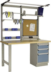 Rousseau Metal - 3 Drawer, 2 Shelf Workstation - 2,750 Lb Capacity, Wood Top, Everest Blue, 60" Wide x 80" High x 30" Long - Americas Industrial Supply