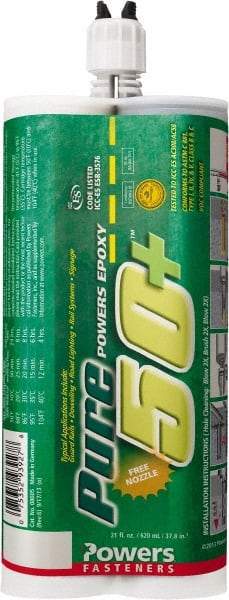 Powers Fasteners - 9 fl oz Epoxy Anchoring Adhesive - 12 min Working Time, Includes Mixing Nozzle, Extension Tube - Americas Industrial Supply