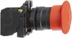 Schneider Electric - 22mm Mount Hole, Extended Mushroom Head, Pushbutton Switch with Contact Block - Round, Red Pushbutton, Maintained (MA), Momentary (MO) - Americas Industrial Supply