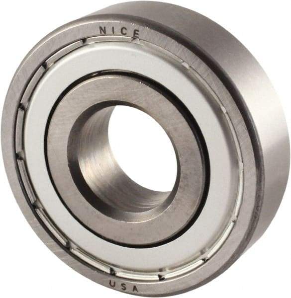 Nice - 1" Bore Diam, 2" OD, Double Shield Semi Ground Extra Light Radial Ball Bearing - 9/16" Wide, 1 Row, Round Bore, 1,350 Lb Static Capacity, 1,480 Lb Dynamic Capacity - Americas Industrial Supply