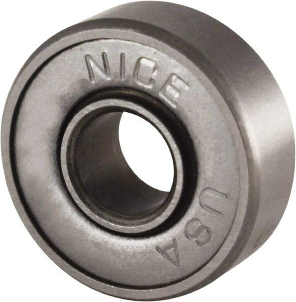 Nice - 3/16" Bore Diam, 11/16" OD, Double Shield Semi Ground Extra Light Radial Ball Bearing - 1/4" Wide, 1 Row, Round Bore, 170 Lb Static Capacity, 255 Lb Dynamic Capacity - Americas Industrial Supply