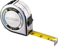 Komelon - 35' x 1" Yellow Steel Blade Tape Measure - 1/16" Graduation, Inch Graduation Style, Chrome Metal Case - Americas Industrial Supply