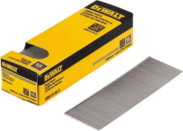 DeWALT - 18 Gauge 1-1/2" Long Brad Nails for Power Nailers - Steel, Bright Finish, Smooth Shank, Straight Stick Collation, Brad Head, Chisel Point - Americas Industrial Supply
