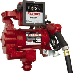 Tuthill - 35 GPM, 1" Hose Diam, Gasoline, Kerosene & Diesel Fuel AC High Flow Tank Pump with Auto Nozzle & 901 Meter - Cast Iron Pump, 1-1/4" Inlet, 1" Outlet, 115/230 Volts, 18' Hose Length, 3/4 hp - Americas Industrial Supply