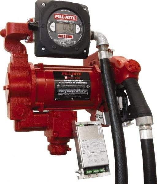 Tuthill - 27 GPM, 1" Hose Diam, Gasoline, Kerosene & Diesel Fuel AC High Flow Tank Pump with Automatic Nozzle & 900D Meter - Cast Iron Pump, 1-1/4" Inlet, 1" Outlet, 115/230 Volts, 18' Hose Length, 3/4 hp - Americas Industrial Supply