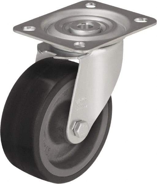 Blickle - 5" Diam x 1-37/64" Wide x 5-7/8" OAH Top Plate Mount Swivel Caster - Silicone Rubber, 264 Lb Capacity, Plain Bore Bearing, 3-15/16 x 3-3/8" Plate - Americas Industrial Supply