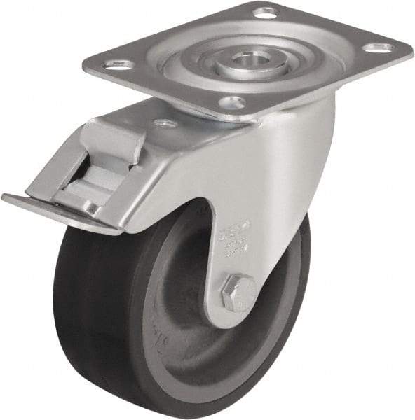 Blickle - 4" Diam x 1-37/64" Wide x 4-59/64" OAH Top Plate Mount Swivel Caster - Silicone Rubber, 220 Lb Capacity, Plain Bore Bearing, 3-15/16 x 3-3/8" Plate - Americas Industrial Supply