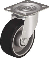 Blickle - 4" Diam x 1-9/16" Wide x 4-59/64" OAH Top Plate Mount Swivel Caster - Polyurethane-Elastomer, 220 Lb Capacity, Plain Bore Bearing, 3-15/16 x 3-3/8" Plate - Americas Industrial Supply