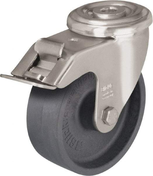 Blickle - 4" Diam x 1-1/2" Wide x 4-59/64" OAH Hollow Kingpin Mount Swivel Caster with Brake - Heat-Resistant Nylon, 330 Lb Capacity, Plain Bore Bearing, Hollow Kingpin Stem - Americas Industrial Supply
