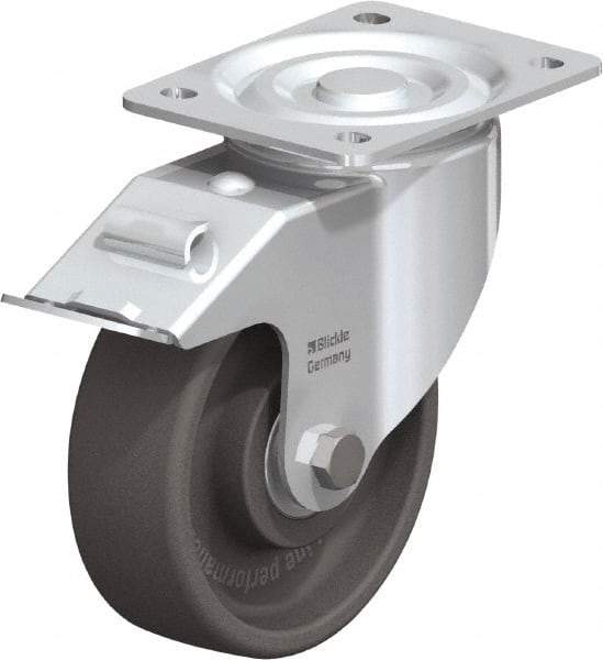 Blickle - 6" Diam x 2" Wide x 7-1/2" OAH Top Plate Mount Swivel Caster with Brake - Heat-Resistant Nylon, 770 Lb Capacity, Ball Bearing, 5-1/2 x 4-3/8" Plate - Americas Industrial Supply